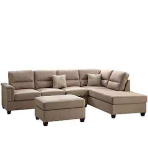 Naples 78 in. 3-Piece L-Shape Polyfiber Sand Sectional in Beige with Reversible Chaise and Ottoman