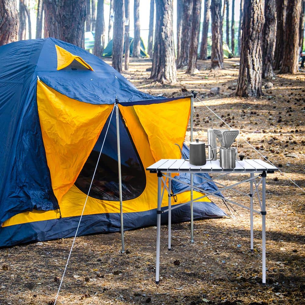 Ultra-Compact White Aluminum Folding Camping Table with Carry Bag