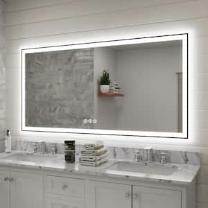 60 in. W x 28 in. H Framed Rectangular LED Light Bathroom Vanity Mirror in Matte Black