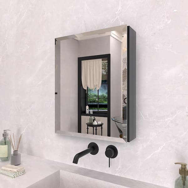 16 in. x 20 in. Frameless Recessed or Surface-Mount Beveled Single Mirror Bathroom Medicine Cabinet