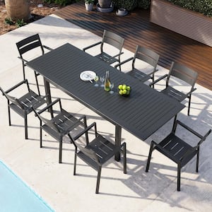 Black Aluminum Outdoor Dining Table with Extension