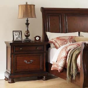 2-Drawers Brown Cherry Metal Handle Wood Louis Philippe Style Nightstand 1-Piece 30.00 in. H x 21.00 in. W x 32.00 in. W