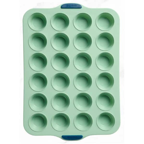 24-Cup Silicone Mini Muffin Pan with Integrated Metal Frame in Sage Green