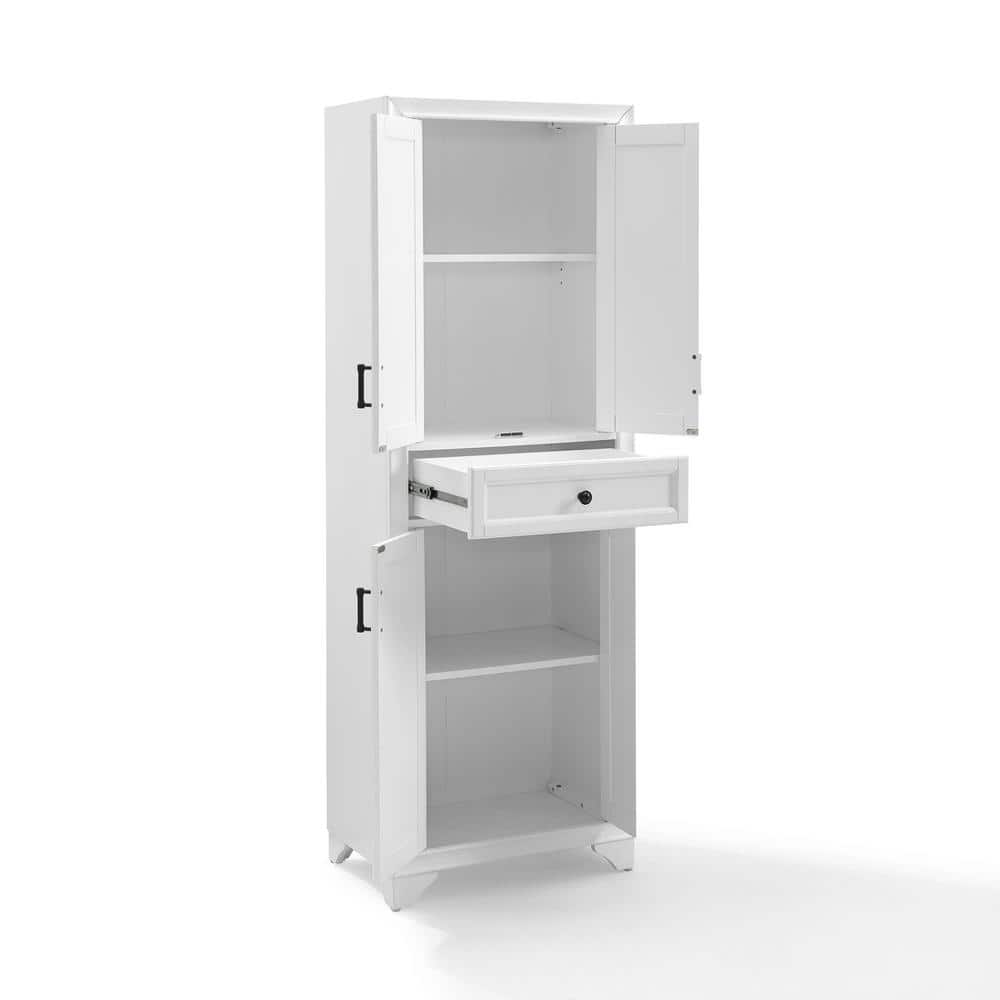 Distressed White Tall Kitchen Pantry with Adjustable Shelves