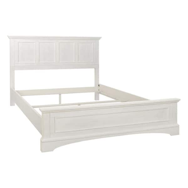 OSP Home Furnishings Farmhouse Basics Rustic White Wood Frame Queen Panel Bed : Headboard, Footboard and Side Panels, plus Bedframe