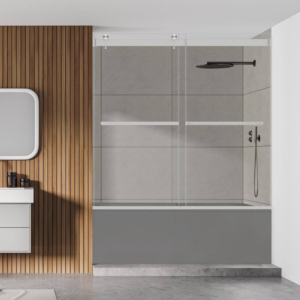 Marcelo 60" Frameless Sliding Tub Door in Brushed Nickel with Clear Glass