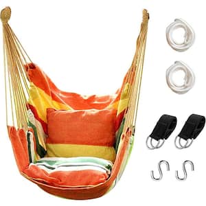Hammock Chair Hanging Rope Swing, Max 300 lbs. Hanging Chair with Pocket- Quality Cotton Weave (Orange)