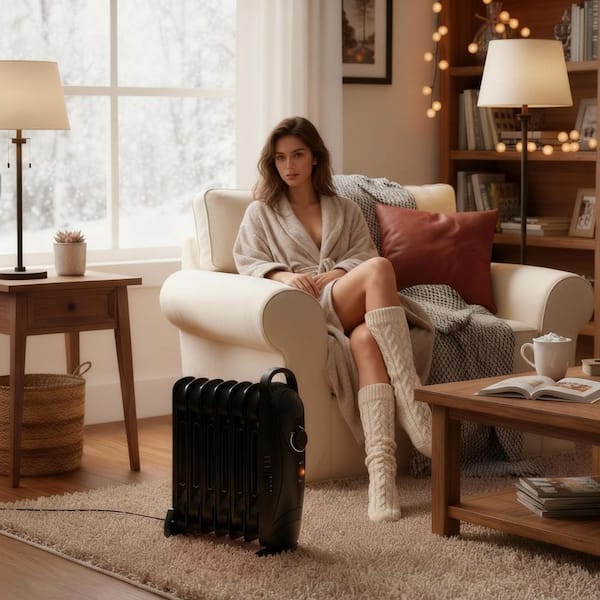 700W Electric Oil-Filled Radiant Space Heater with Energy Saving in Black