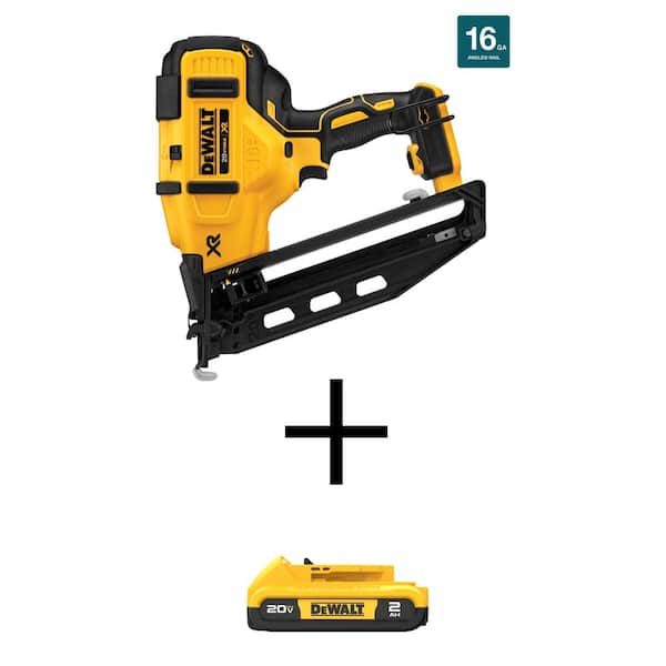 DEWALT 20V MAX XR Lithium-Ion Cordless 16-Gauge Angled Finish Nailer with 20V MAX Compact Lithium-Ion 2.0Ah Battery Pack