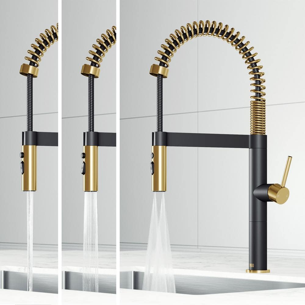 Edison Pro 20" Gold and Black Stainless Steel Pull-Down Kitchen Faucet
