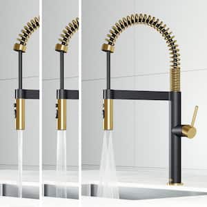 Edison Pro 20 in. Single Handle Pull Down Sprayer Kitchen Faucet in Matte Brushed Gold and Matte Black