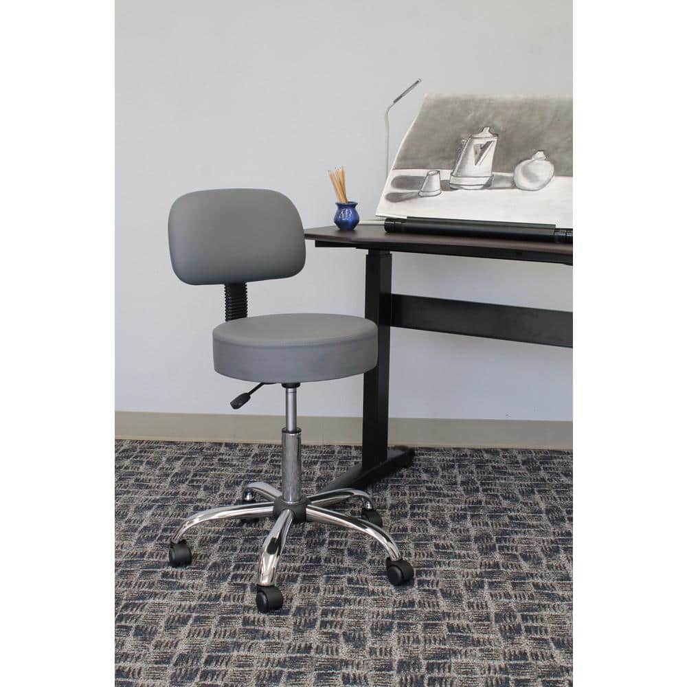 Adjustable Chrome-Finish Gray Medical Swivel Stool with Back Support