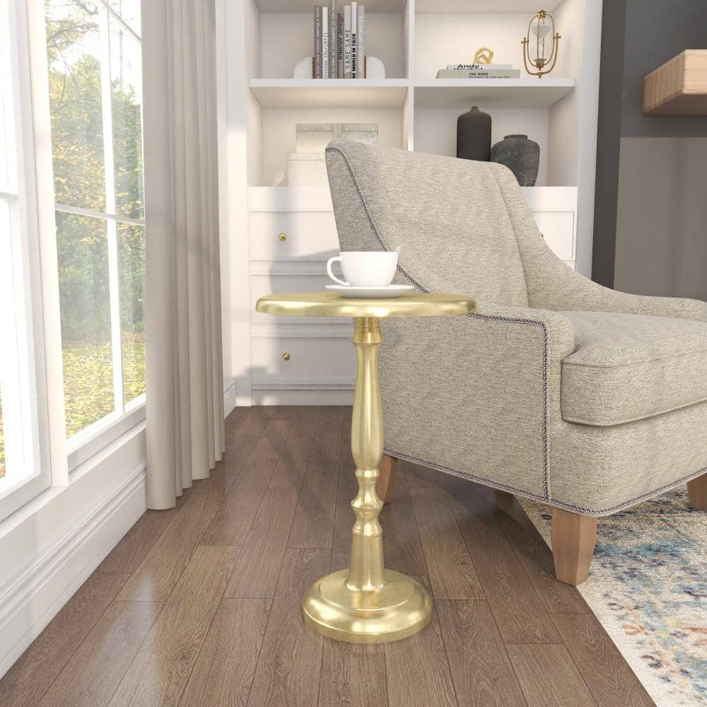 Gold Aluminum Round Pedestal Accent Table, 19"