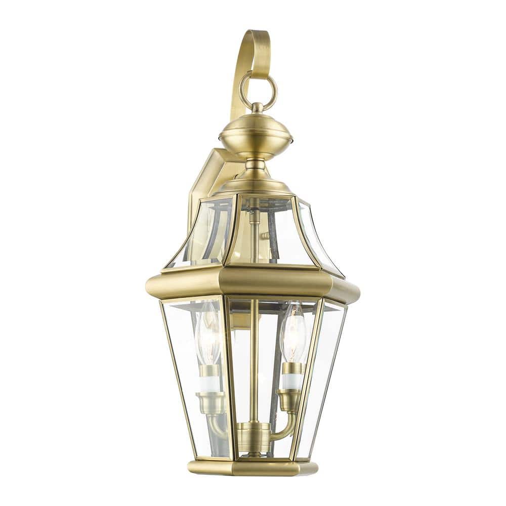 Antique Brass and Bronze 2-Light Outdoor Wall Lantern
