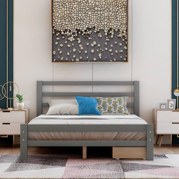 Anbazar Gray Full Size Bed Frame With Headboard And Storage Drawers Wood For Living Room 00160anna Anbazar Gray Full Size Bed Frame, Full Size Wooden Bed Frame With Headboard And Storage