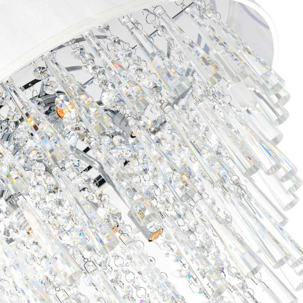 Chrome Mini Drum Shade Chandelier with Clear Glass Drops