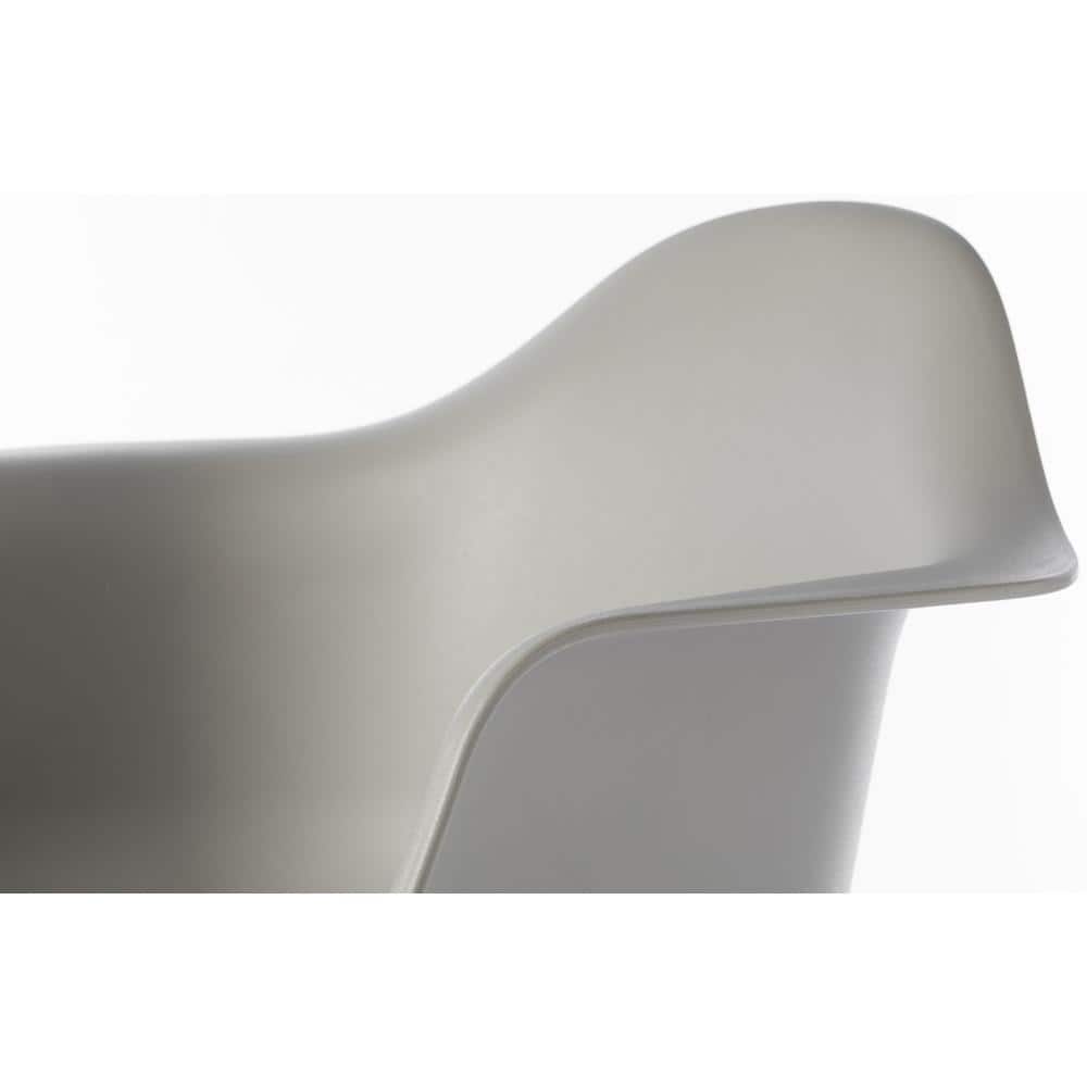 Gray Plastic Shell Dining Arm Chair with Wooden Legs