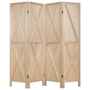 5.6 ft. Natural 4-Panel Folding Wooden Room Divider