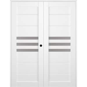 Dome 48 in. x 84 in. Left Hand Active Frosted Glass 3-Lite Bianco Noble Wood Composite Double Prehung Interior Door