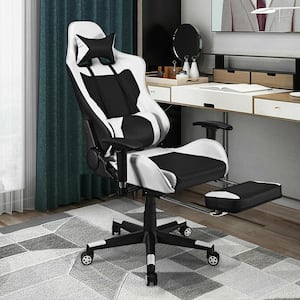 White Iron Reclining Gaming Chairs with Adjustable Arms