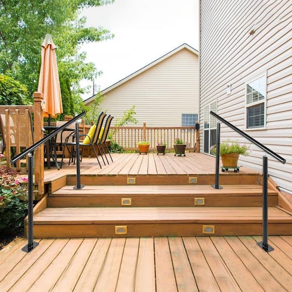 4 ft. Aluminum Handrail Fits 2 Steps or 3 Steps Flexible Handrails for Outdoor Deck, Black
