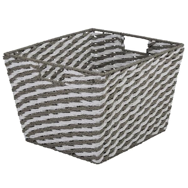 Medium Striped Woven Basket Shelf Bin in Grey