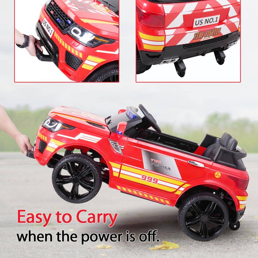 12V Red Fire Truck Ride-On with Remote Control and Siren