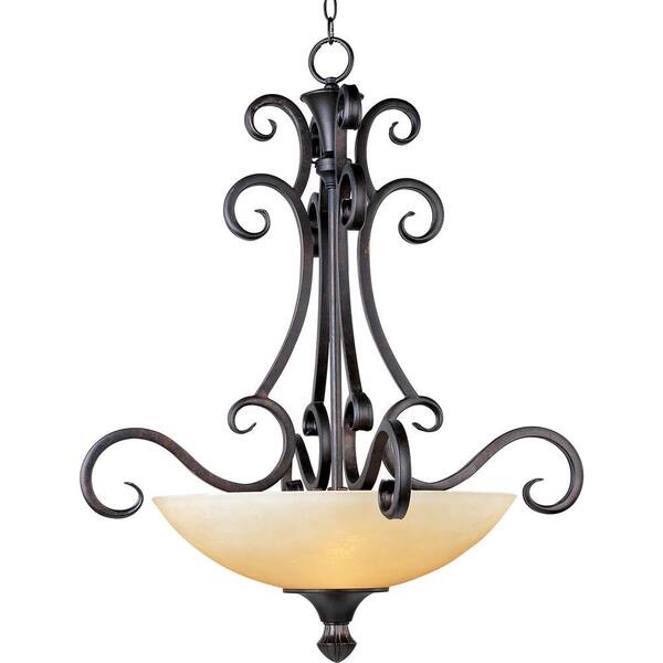 Oriax Infinite 4-Light Colonial Umber Invert Bowl Pendant with Burnished Lichen Glass Shade-DISCONTINUED