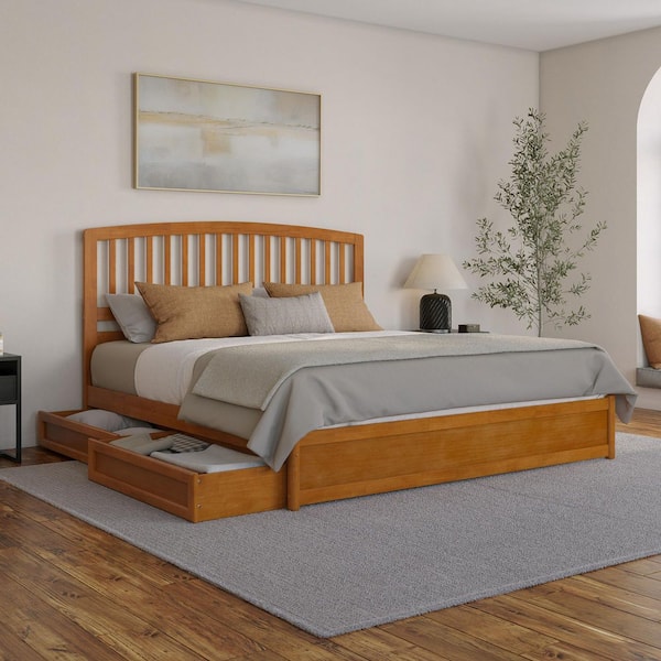 AFI Lucia Light Toffee Natural Bronze Solid Wood Frame King Platform Bed with Panel Footboard Storage Drawers
