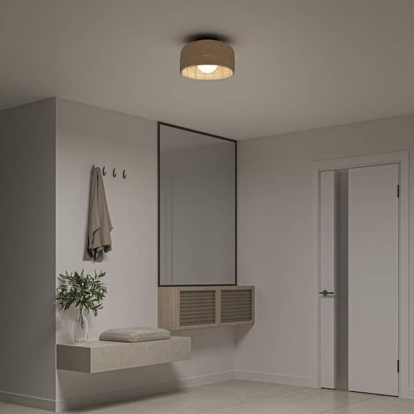 Artika Emiko 15 in. 1 Light Black and Rattan 5CCT Integrated
