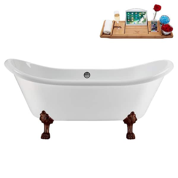 Streamline 71 in. x 31 in. Acrylic Clawfoot Soaking Bathtub in Glossy White Polished Chrome Drain Matte Oil Rubbed Bronze Clawfeet