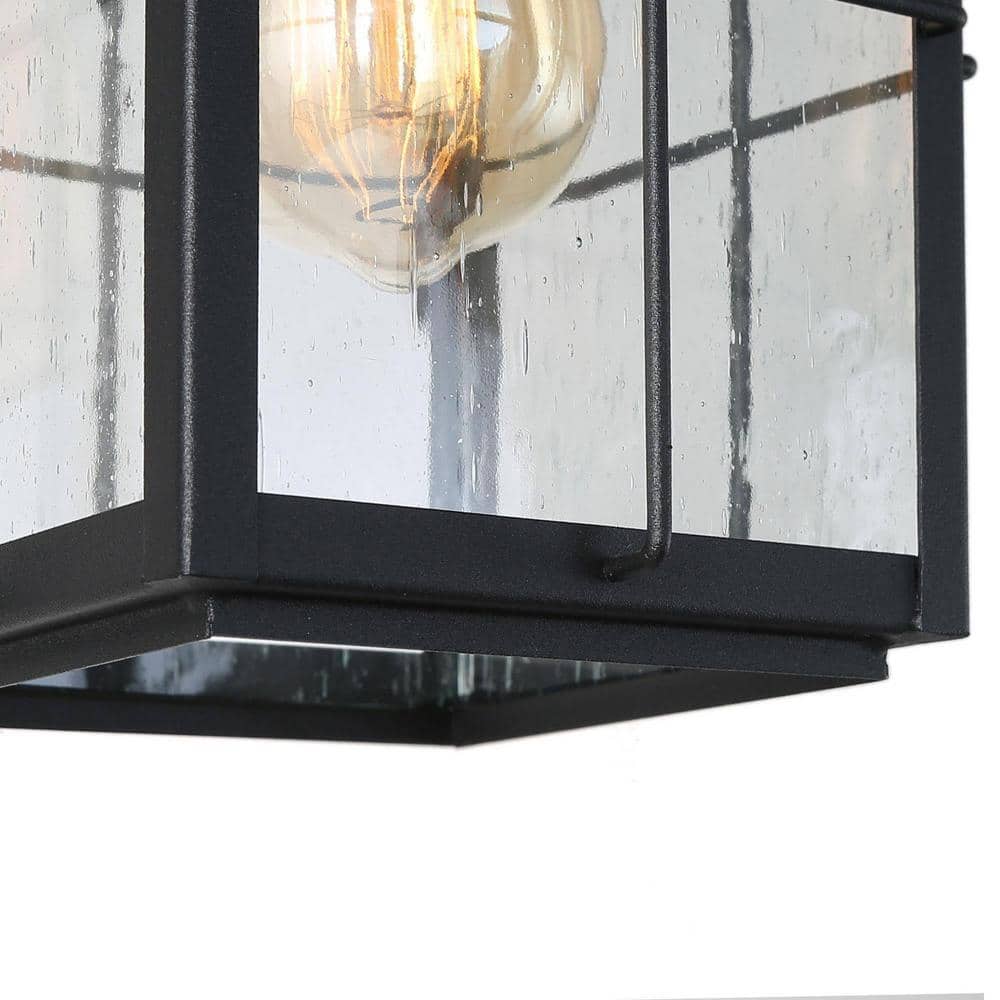 Matte Black Seeded Glass 1-Light Outdoor Pendant Lantern