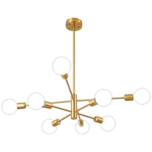 8-Light Vintage Gold Linear Sputnik Chandelier for Living Room, Mid Century Ceiling Lights without Glass Shade and Bulb