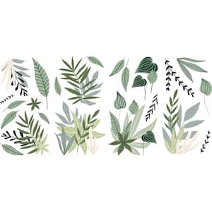 Green and Pink Tropical Leaves Wall Decals