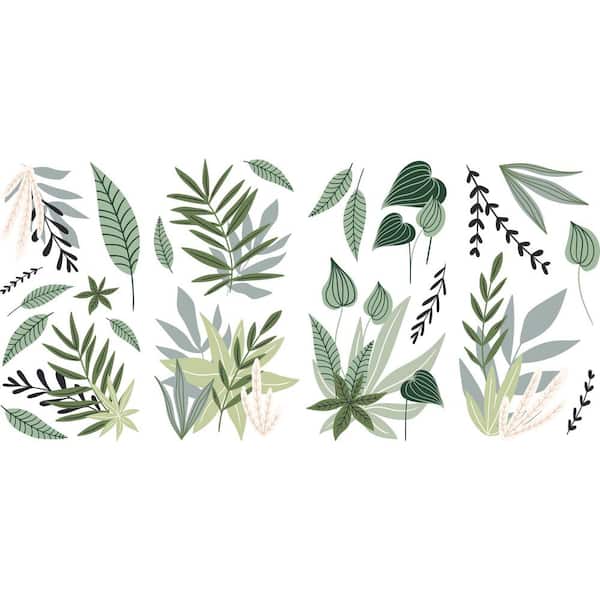RoomMates Green and Pink Tropical Leaves Wall Decals