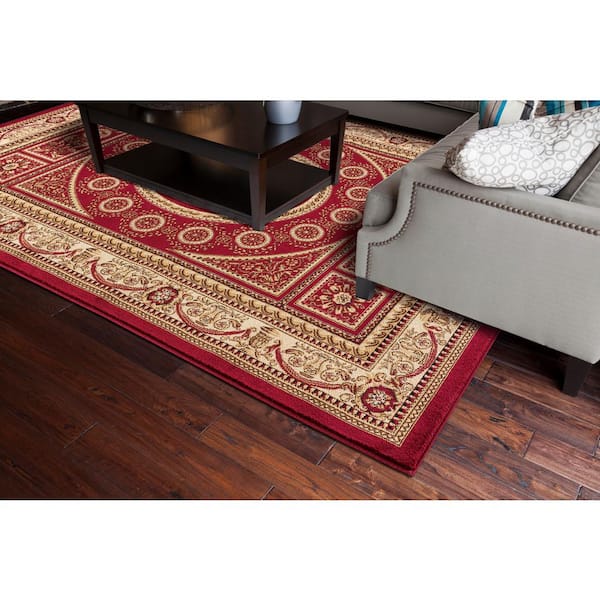 Jewel Collection Aubusson Red Rectangle Indoor 9 ft. 3 in. x 12 ft. 6 in. Area Rug