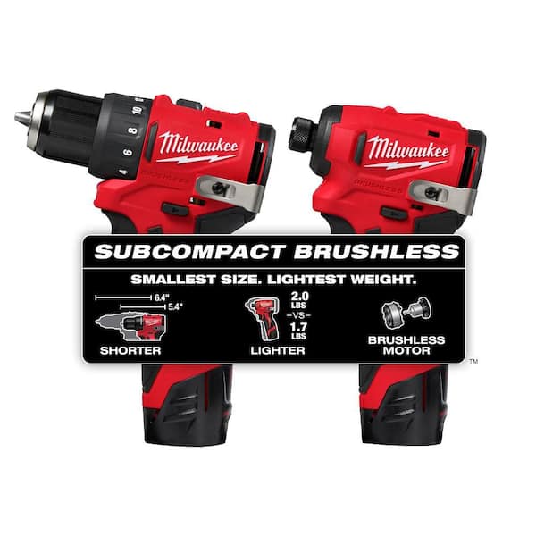 M12 12-Volt Lithium-Ion Brushless Cordless Subcompact Drill and Impact Driver Combo Kit w/2 Batteries and Bag (2-Tool)
