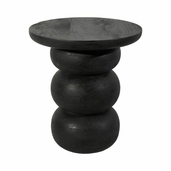 Liv & Skye 17 in. Black Round Mango Wood Bibendum End Table