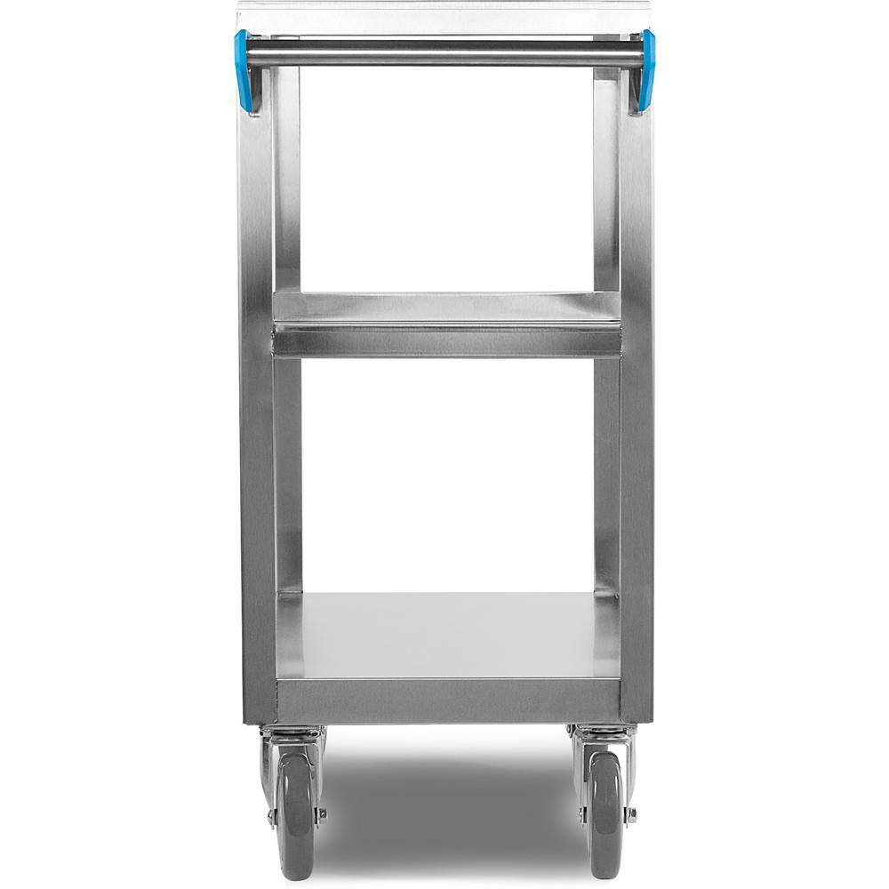 Stainless Steel 3-Shelf Utility Cart with Flat Ledge, Silver