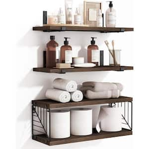 15.8 in. W x 5.9 in. D Dark Brown Decorative Wall Shelf, 3 Plus 1 Tier Bathroom Floating Shelves