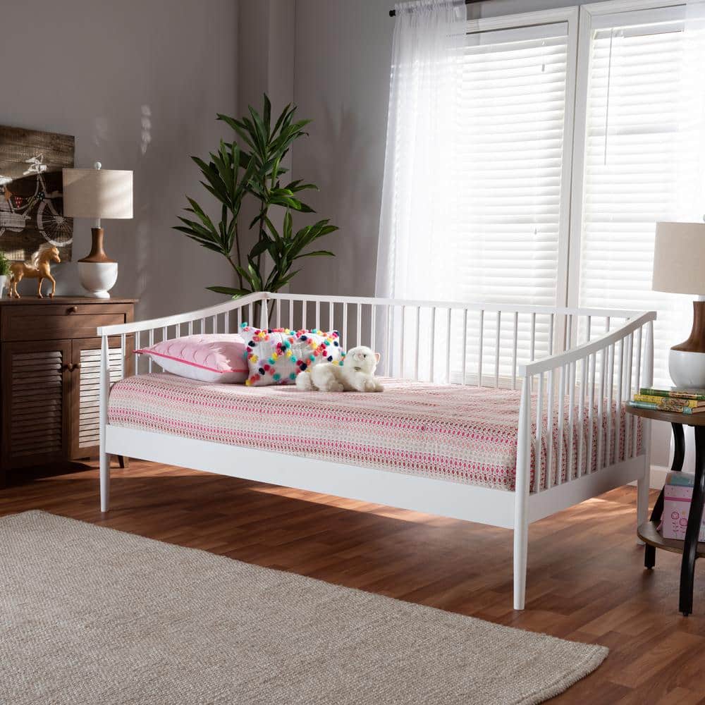 White Twin Wood Spindle Daybed with Upholstered Frame