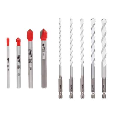 Carbide Glass and Tile Bit Set & Multi-Material Drill Bits Set (9-Pack)