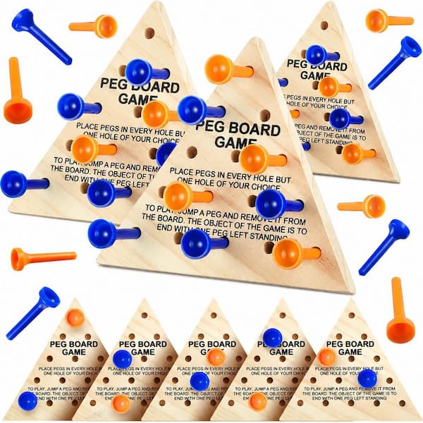 Blue and Orange Wooden Triangle Peg Board Game Set, 3-Piece