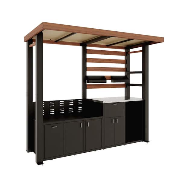 Outdoor Kitchen Series Natural Gas Modular Galvanized Steel Patio Grill Island with Stainless Steel Tabletop in Black