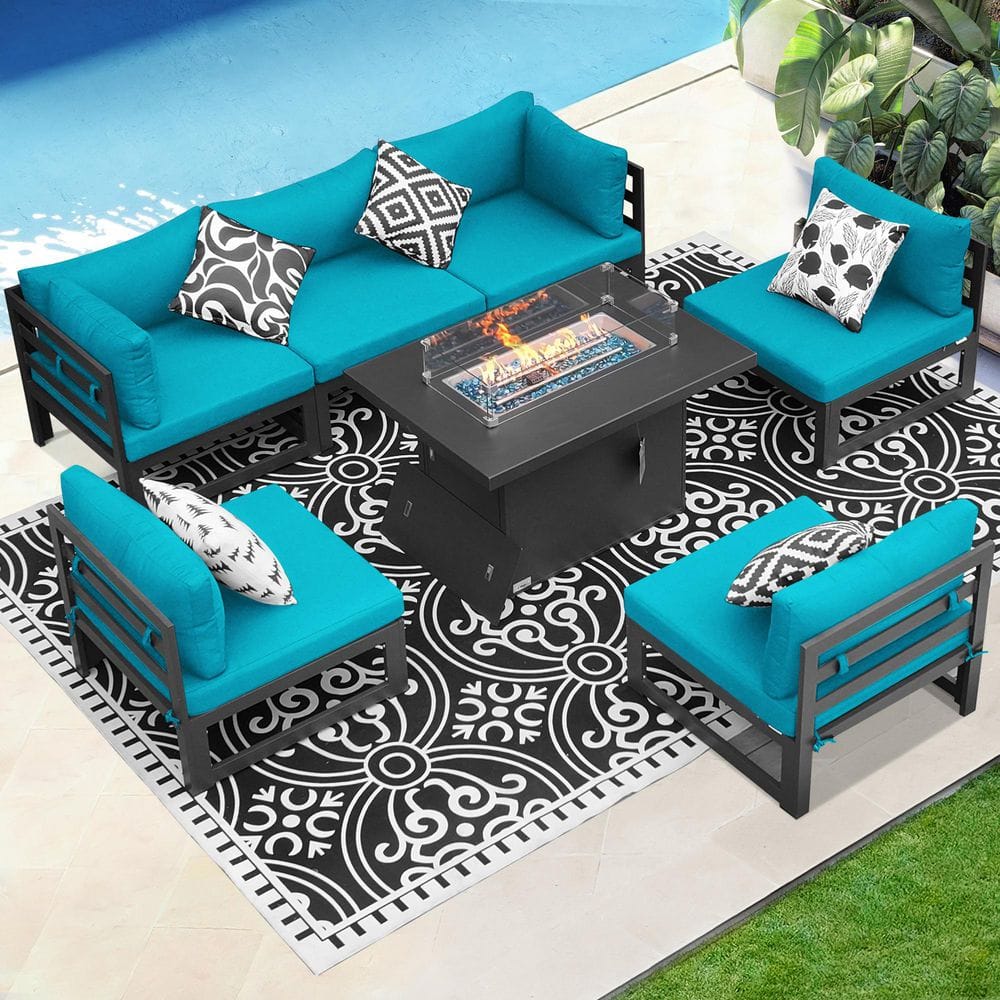 Luxury Gray 7-Piece Aluminum Patio Conversation Deep Seating Set with 55,00