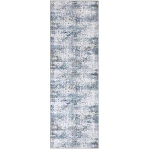 Morning Blue 2 ft. x 8 ft. Modern Abstract Area Rug