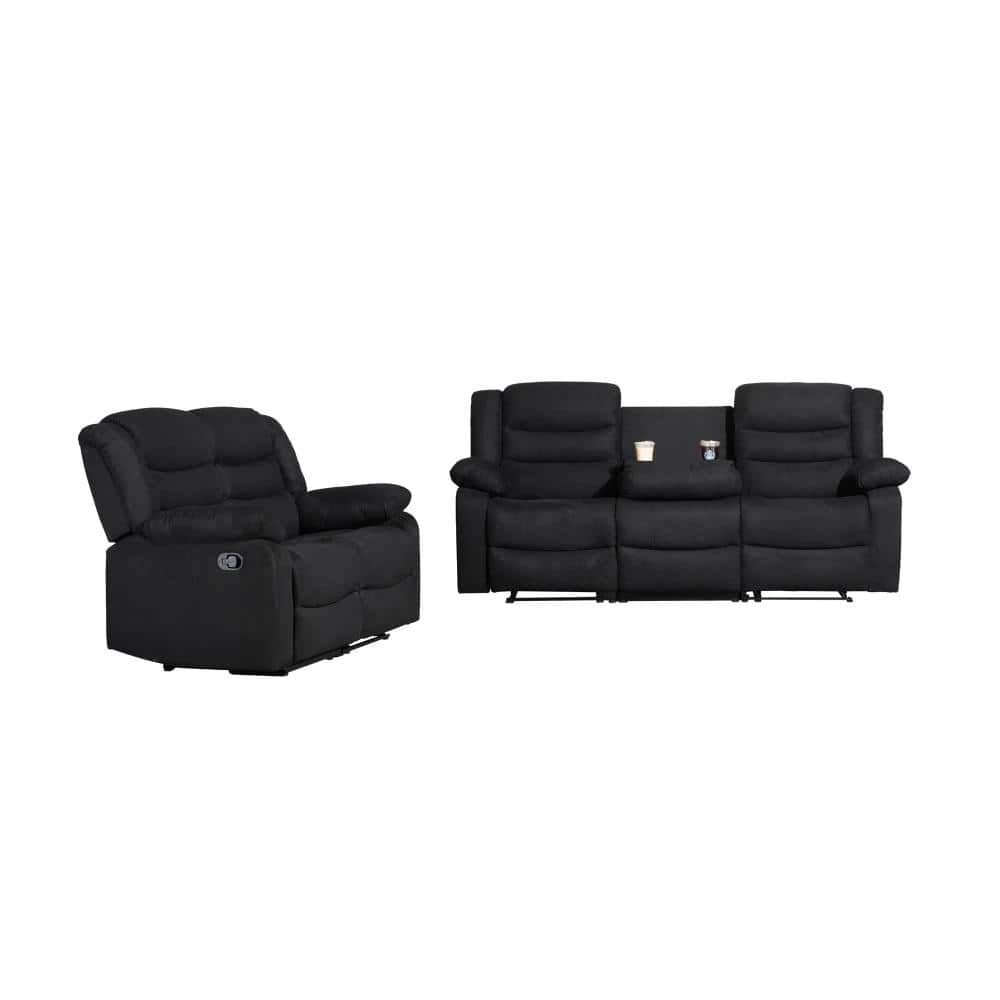 2-Piece 5-Seat Fabric Manual Recliner Sofa Set for Living Room with Drop-Down Table & Cup Holders, Black price history on PriceWatchPro