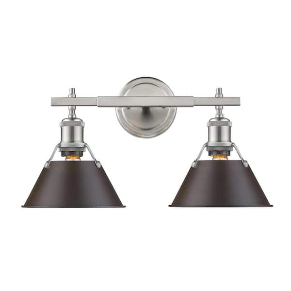 Golden Lighting Orwell PW 2-Light Pewter Bath Light with Rubbed Bronze Shade