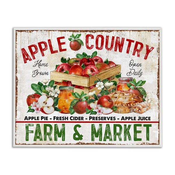 Stupell Industries Apple Country Market by Creatif Belle White Framed Graphic Typography Art Print 11 in. x 14 in.