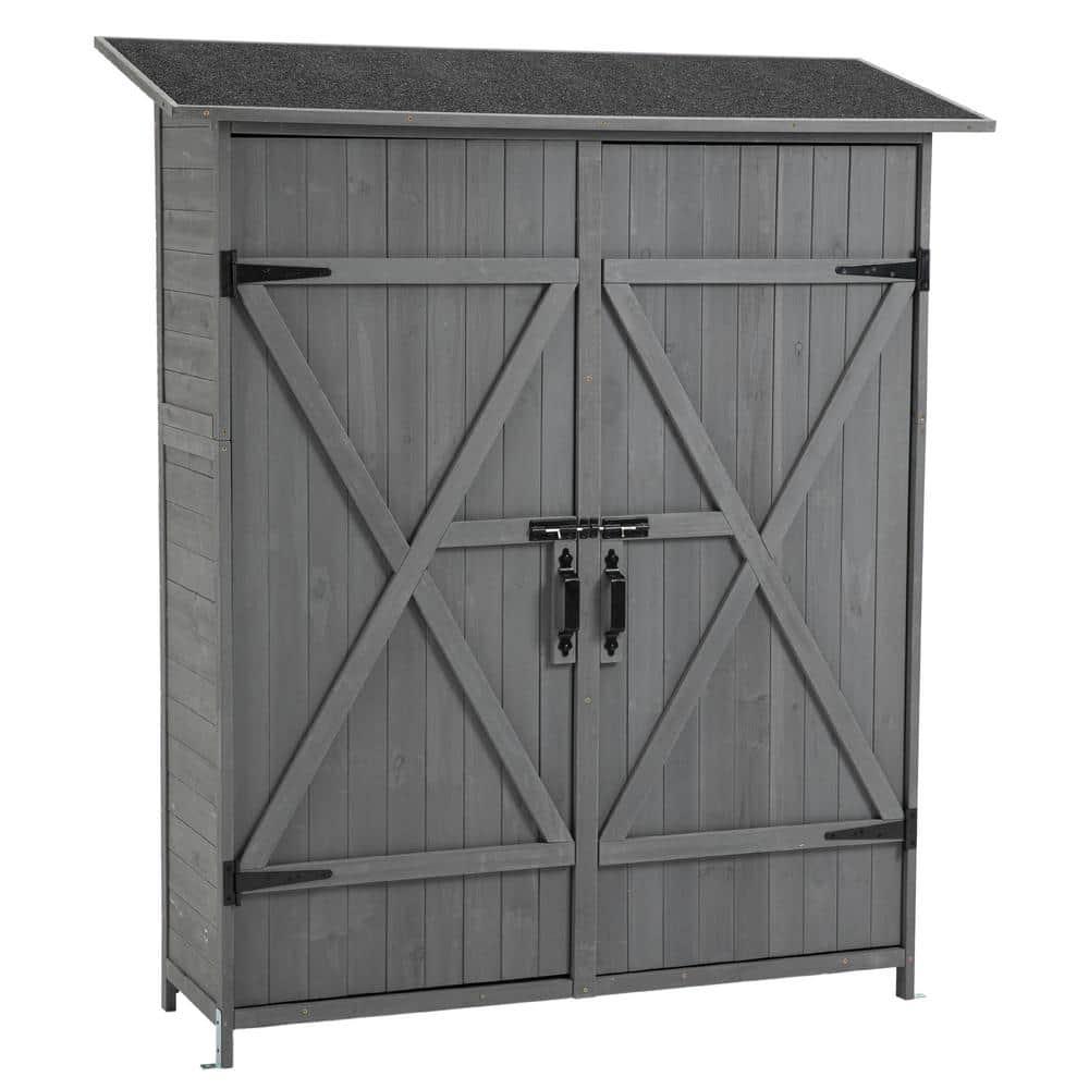 56 in. W x 19.5 in. D x 64 in. H Gray Fir Wood Outdoor Storage Cabinet with